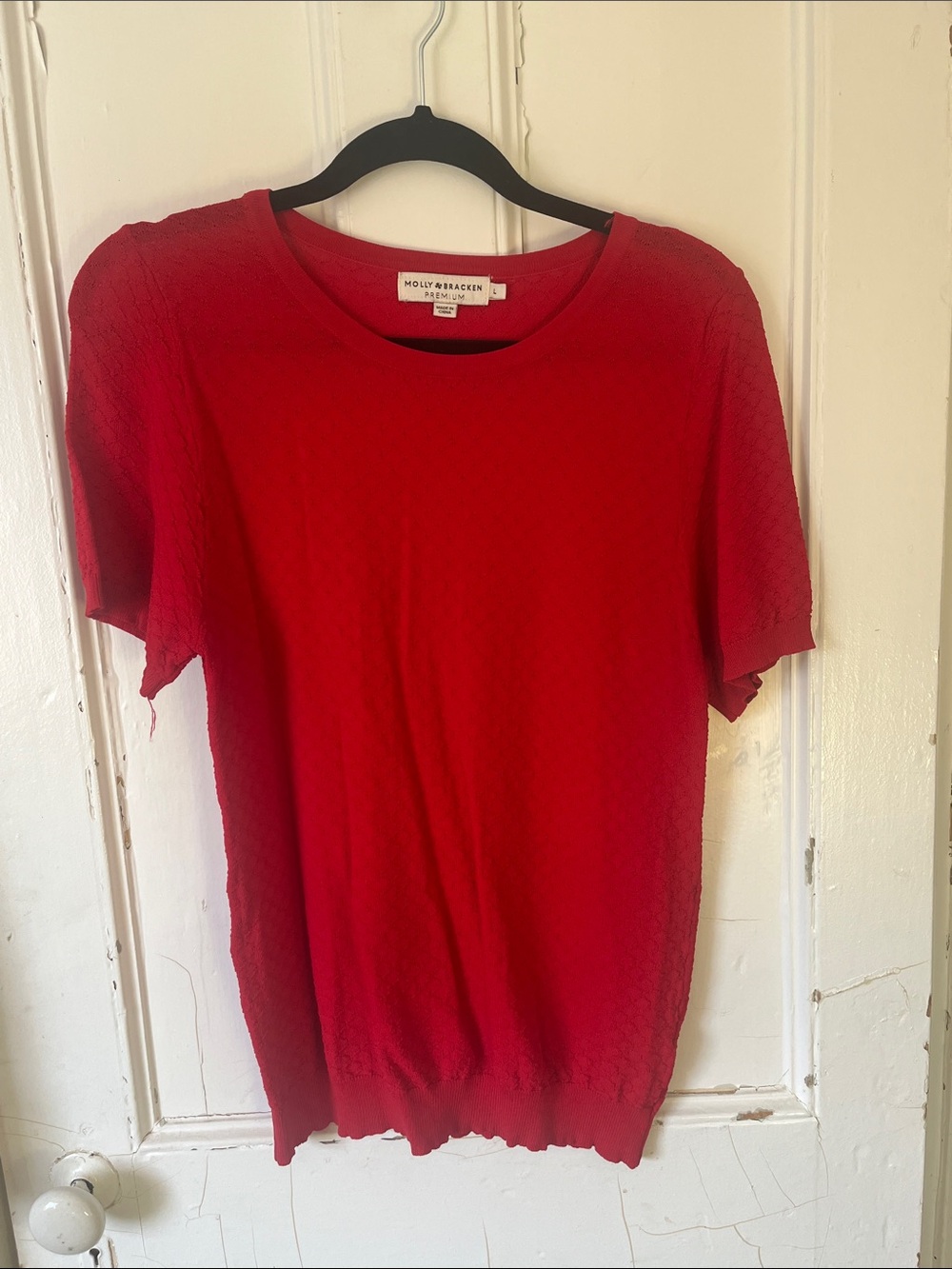 Molly Bracken Vibrant Red Short Sleeve Knit Top